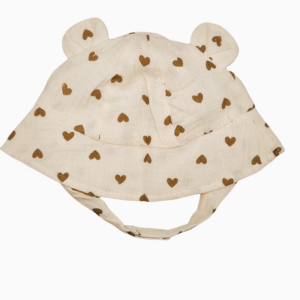 Sombrero de muselina para bebé beige con corazones