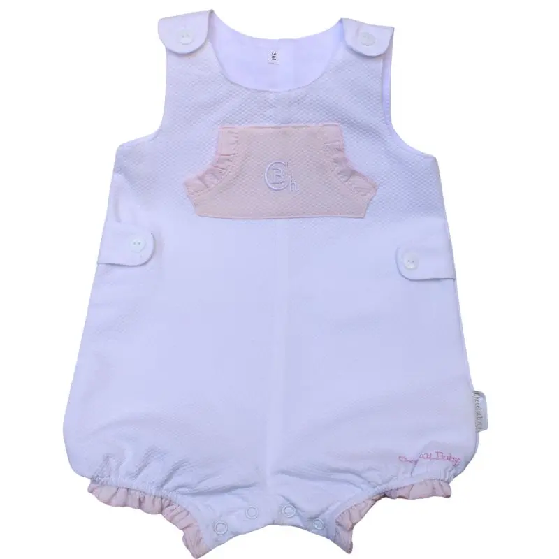 Mono bebé blanco y rosa Chocolat Baby vista delantera