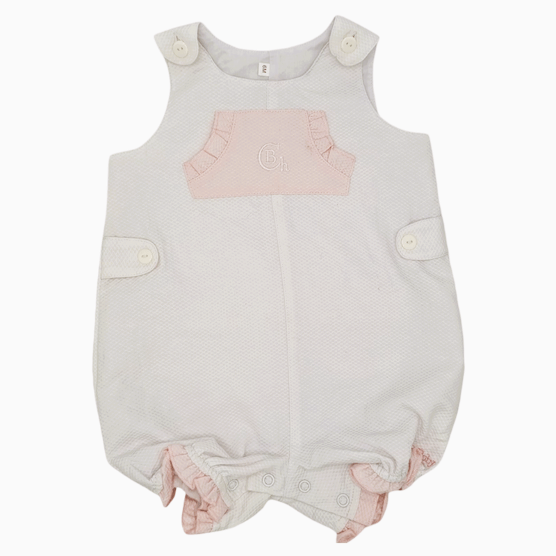 Mono bebé blanco y rosa Chocolat Baby vista delantera