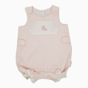 Mono bebé rosa y blanco Chocolat Baby vista delantera.