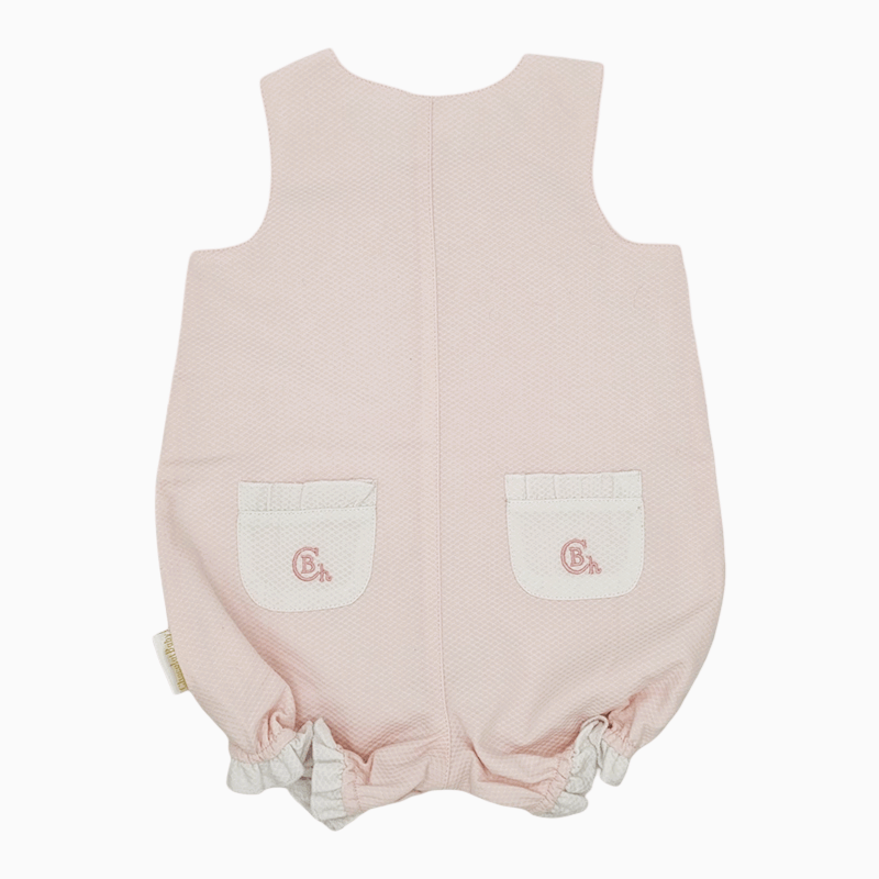 Mono bebé rosa y blanco Chocolat Baby vista trasera.