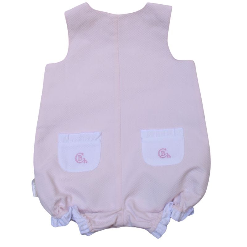 Mono bebé rosa y blanco Chocolat Baby vista trasera.