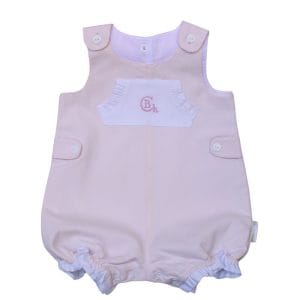 Mono bebé rosa y blanco Chocolat Baby vista delantera.