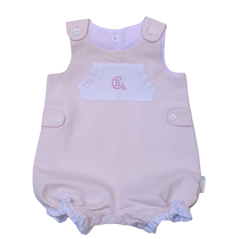 Mono bebé rosa y blanco Chocolat Baby vista delantera.