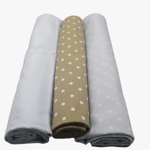 Pack de tres muselinas de piqué enrolladas – beige, celeste y gris