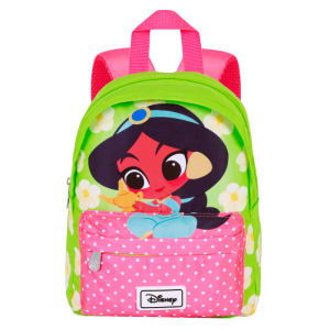 Mochila preescolar Joy Disney Jasmín vista frontal, ligera con bolsillo frontal y cremallera, color pastel