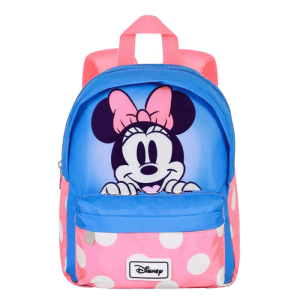 Mochila preescolar Disney Minnie Mouse Dots azul y rosa con estampado de Minnie-vista frontal