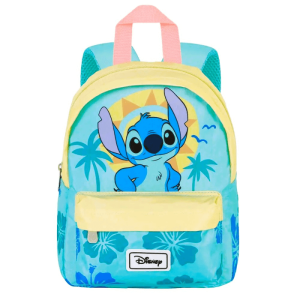 Mochila preescolar Joy Disney Lilo & Stitch azul vista frontal, con bolsillo y estampado de Stitch con sol