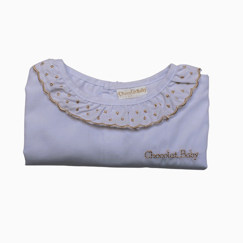 Detalle cuello bordado Camisa Chocolat Baby 9 meses dorado