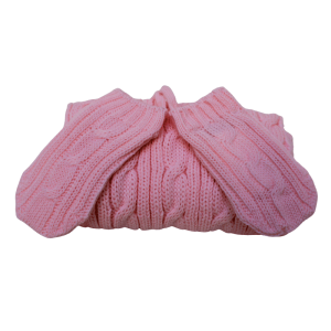 Detalle del punto de la bufanda y manoplas rosa de Chocolat Baby